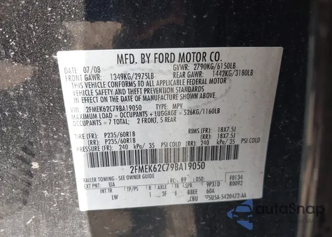 2009 Ford Flex Sel from USA, damaged, VIN 2FMEK62C79BA19050